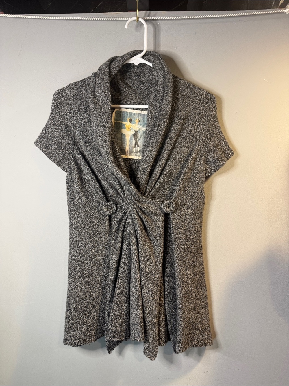 Gray wool blend Shawl Collar Knit Short-Sleeve Sweater